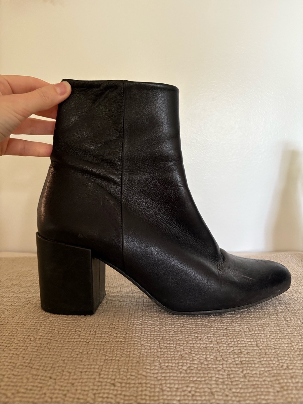 L’Intervalle Black Leather Boots Pointed Toe Ankle Boots Booties